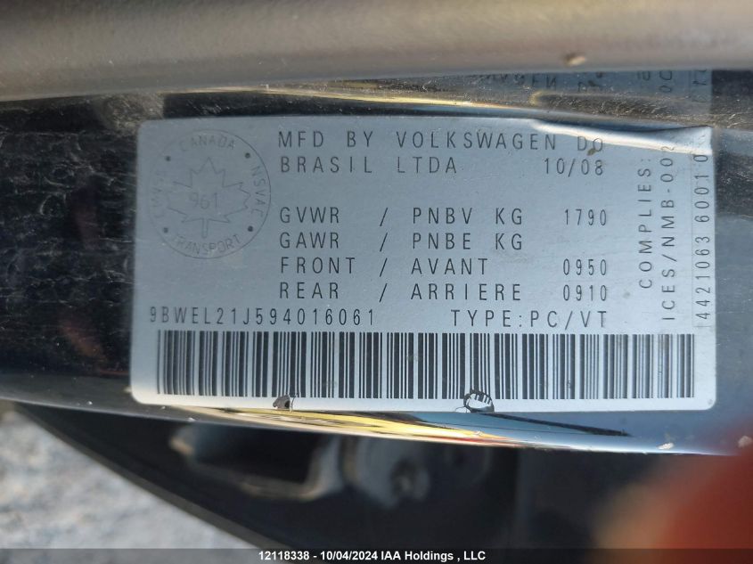 2009 Volkswagen City Golf VIN: 9BWEL21J594016061 Lot: 12118338