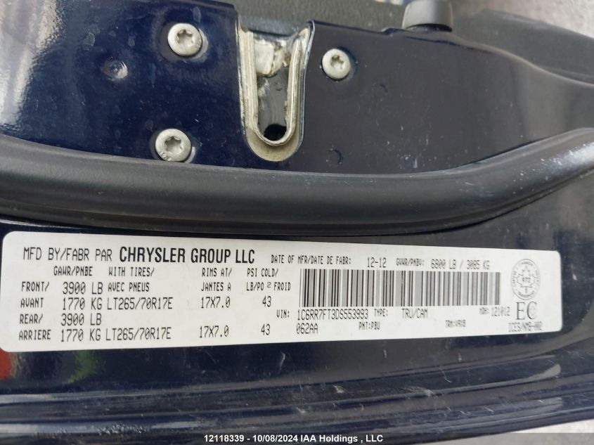 2013 Dodge Ram 1500 VIN: 1C6RR7FT3DS553993 Lot: 12118339