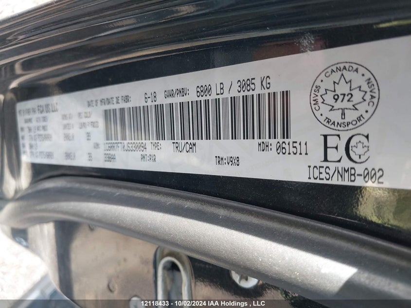 2018 Ram 1500 St VIN: 1C6RR7FT0JS330094 Lot: 12118433