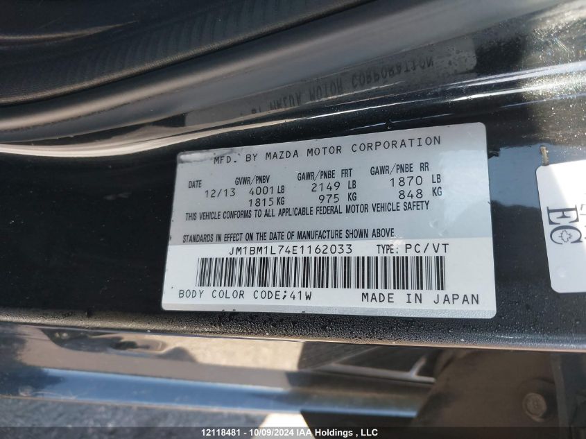 2014 Mazda Mazda3 VIN: JM1BM1L74E1162033 Lot: 12118481