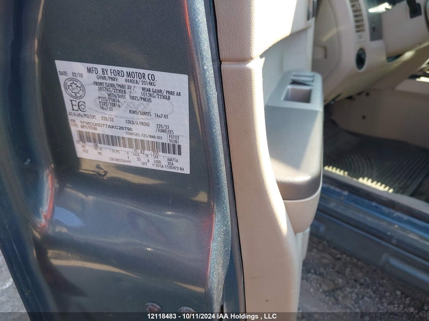 2010 Ford Escape Xlt VIN: 1FMCU0D77AKC26790 Lot: 12118483