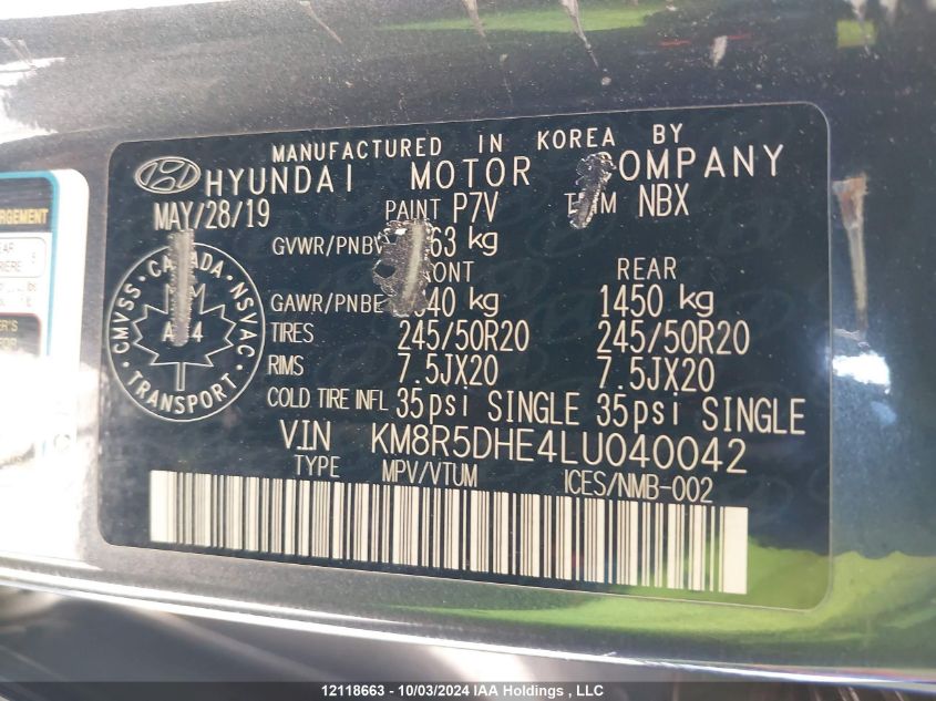 2020 Hyundai Palisade Ultimate VIN: KM8R5DHE4LU040042 Lot: 12118663