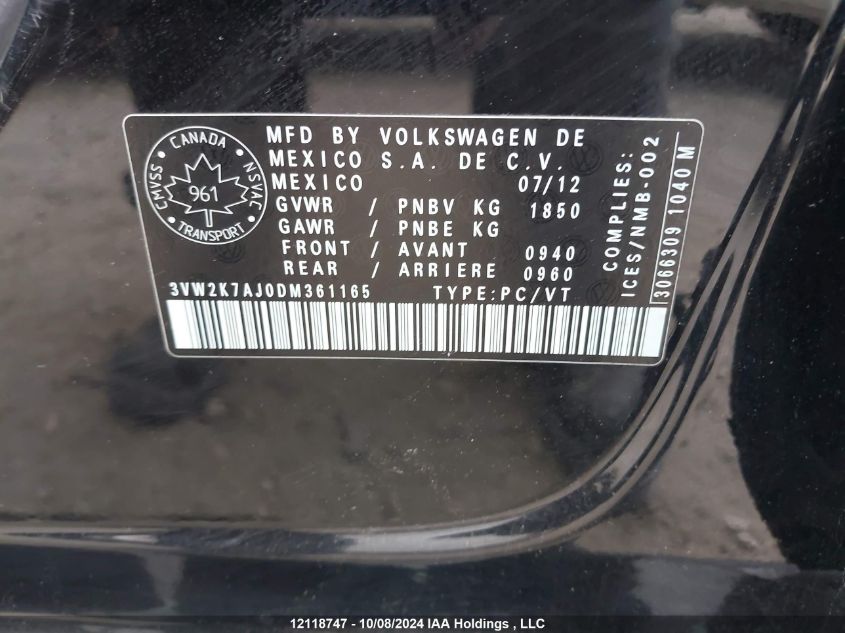 3VW2K7AJ0DM361165 2013 Volkswagen Jetta