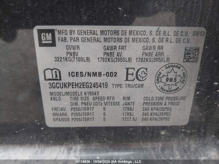 3GCUKPEH2EG245419 2014 Chevrolet Silverado 1500