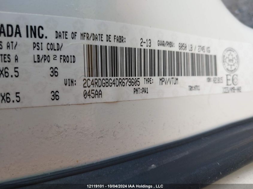 2013 Dodge Grand Caravan Se/Sxt VIN: 2C4RDGBG4DR679605 Lot: 12119101