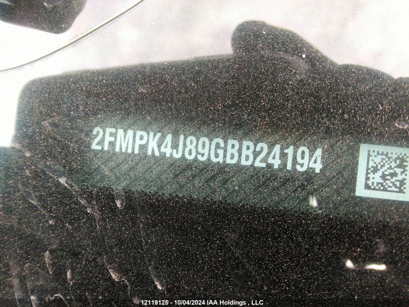 2016 Ford Edge Sel VIN: 2FMPK4J89GBB24194 Lot: 12119125