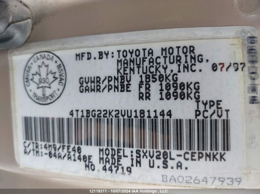 4T1BG22K2VU181144 1997 Toyota Camry Ce/Le/Xle