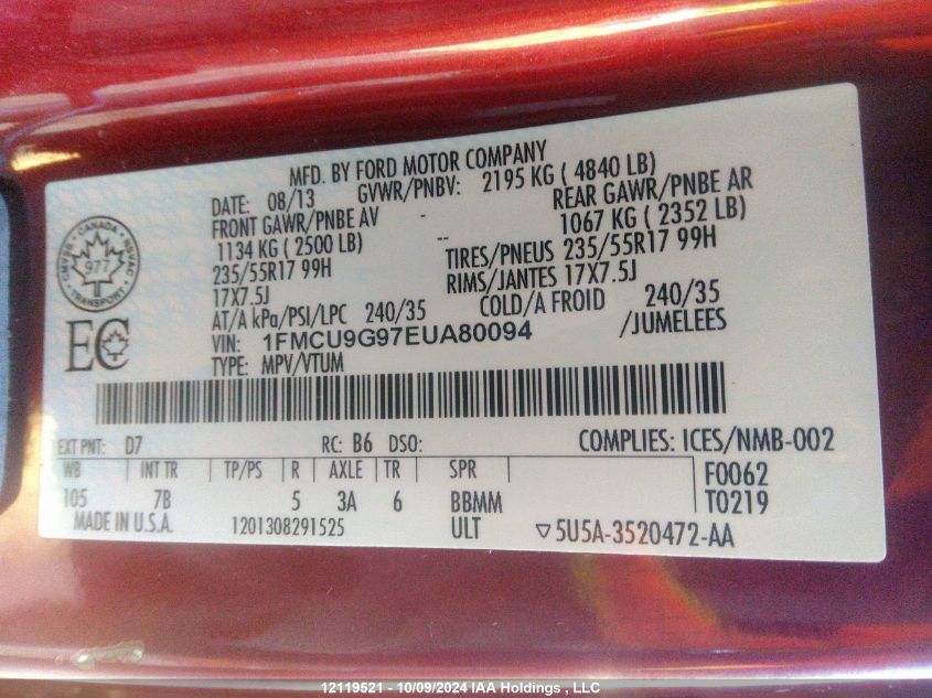 1FMCU9G97EUA80094 2014 Ford Escape Se