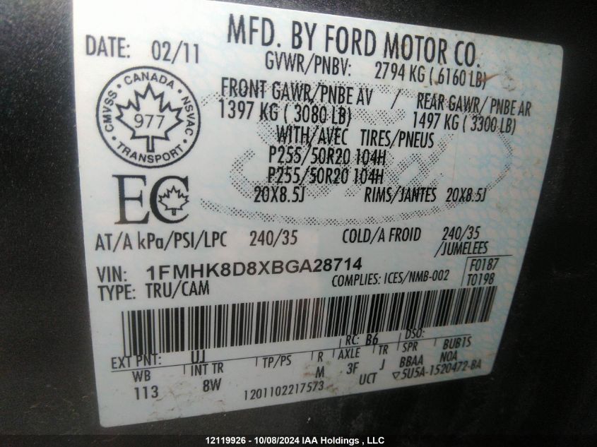 1FMHK8D8XBGA28714 2011 Ford Explorer Xlt