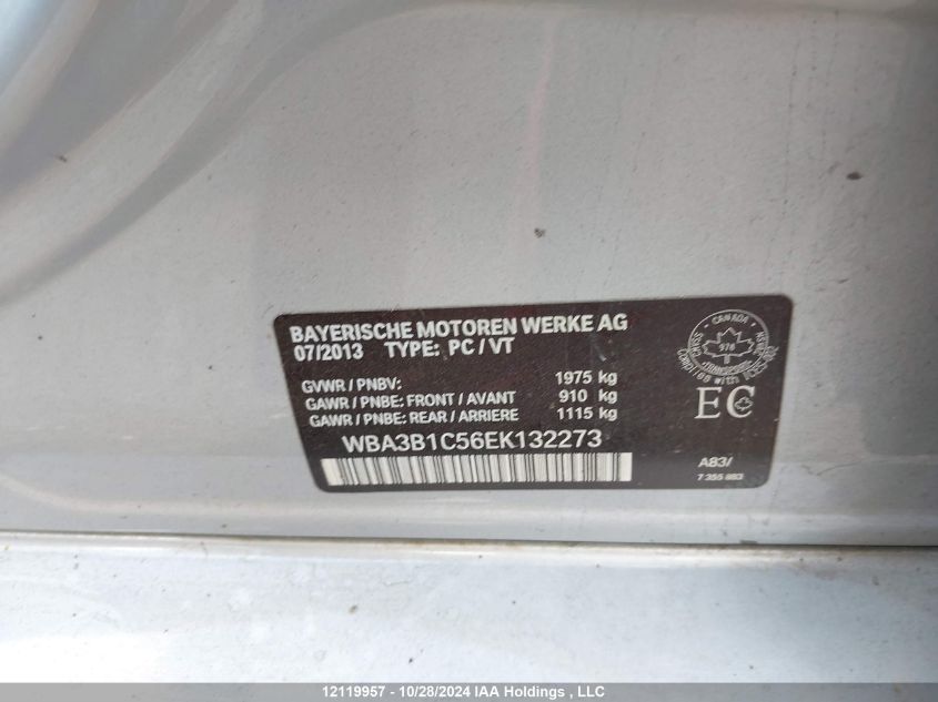 2014 BMW 3 Series VIN: WBA3B1C56EK132273 Lot: 12119957