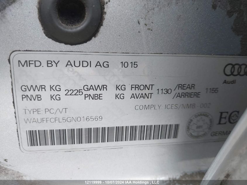 2016 Audi A4 VIN: WAUFFCFL5GN016569 Lot: 12119999