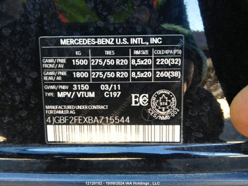 4JGBF2FEXBA715544 2011 Mercedes-Benz Gl