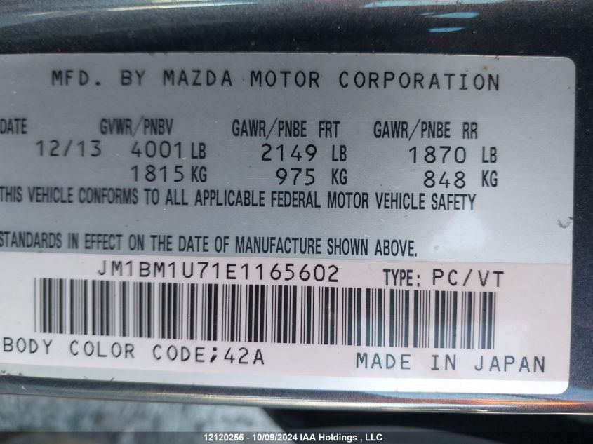 JM1BM1U71E1165602 2014 Mazda Mazda3