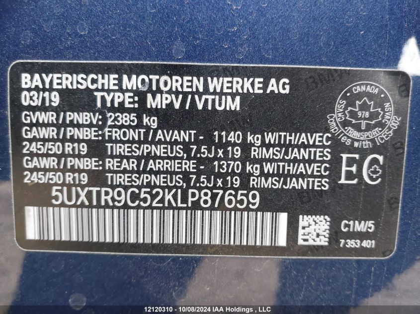 5UXTR9C52KLP87659 2019 BMW X3 xDrive30I