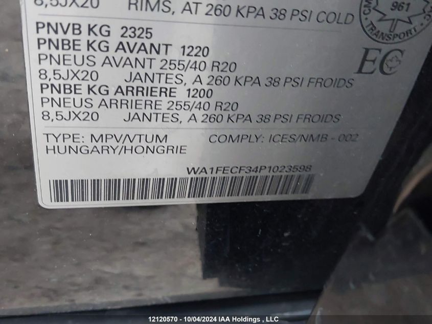 2023 Audi Q3 VIN: WA1FECF34P1023598 Lot: 12120570