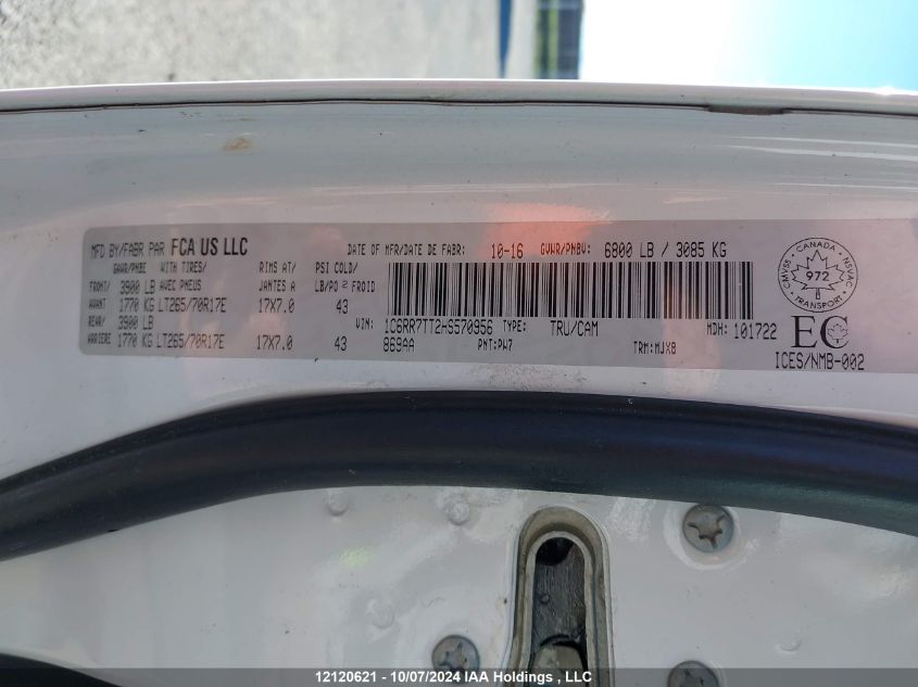 2017 Ram 1500 Slt VIN: 1C6RR7TT2HS570956 Lot: 12120621