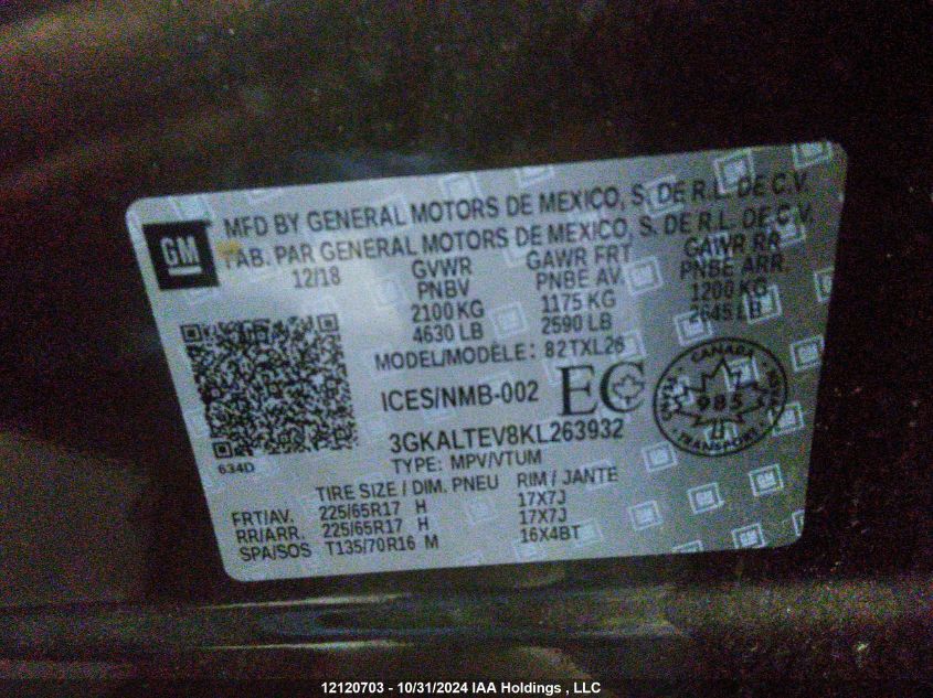 2019 GMC Terrain VIN: 3GKALTEV8KL263932 Lot: 12120703