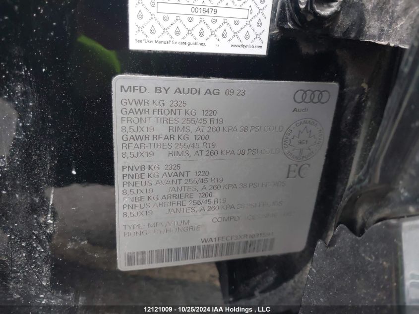 2024 Audi Q3 VIN: WA1FECF3XR1031594 Lot: 12121009