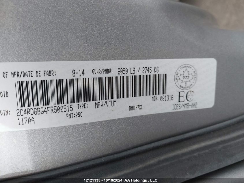 2015 Dodge Grand Caravan Se VIN: 2C4RDGBG4FR500515 Lot: 12121135