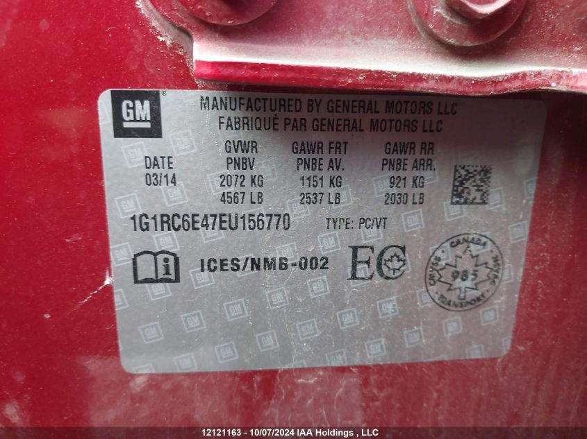 2014 Chevrolet Volt VIN: 1G1RC6E47EU156770 Lot: 12121163