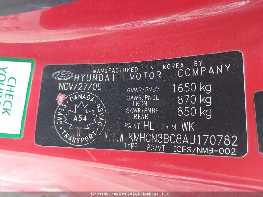 2010 Hyundai Accent Se VIN: KMHCN3BC8AU170782 Lot: 12121185