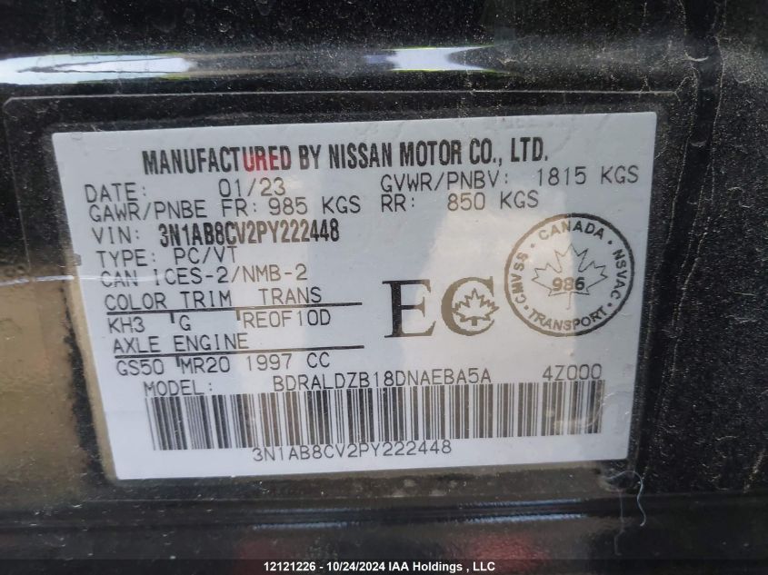 2023 Nissan Sentra VIN: 3N1AB8CV2PY222448 Lot: 12121226