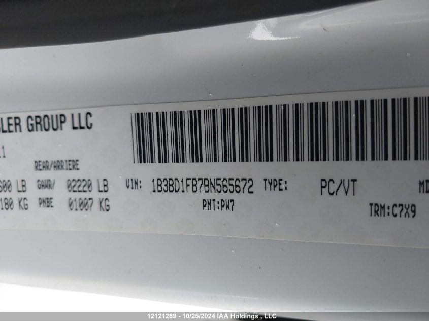 2011 Dodge Avenger VIN: 1B3BD1FB7BN565672 Lot: 12121289