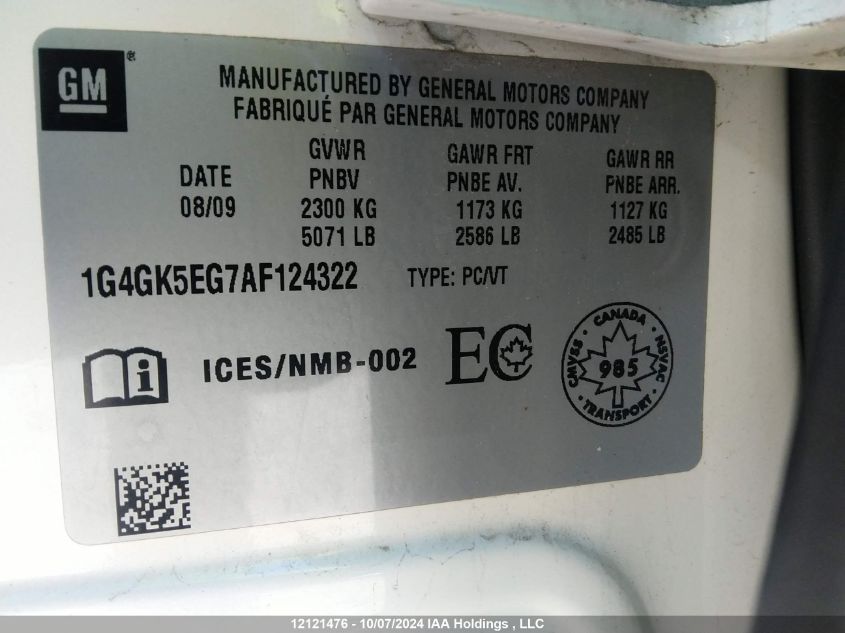 2010 Buick Lacrosse VIN: 1G4GK5EG7AF124322 Lot: 12121476