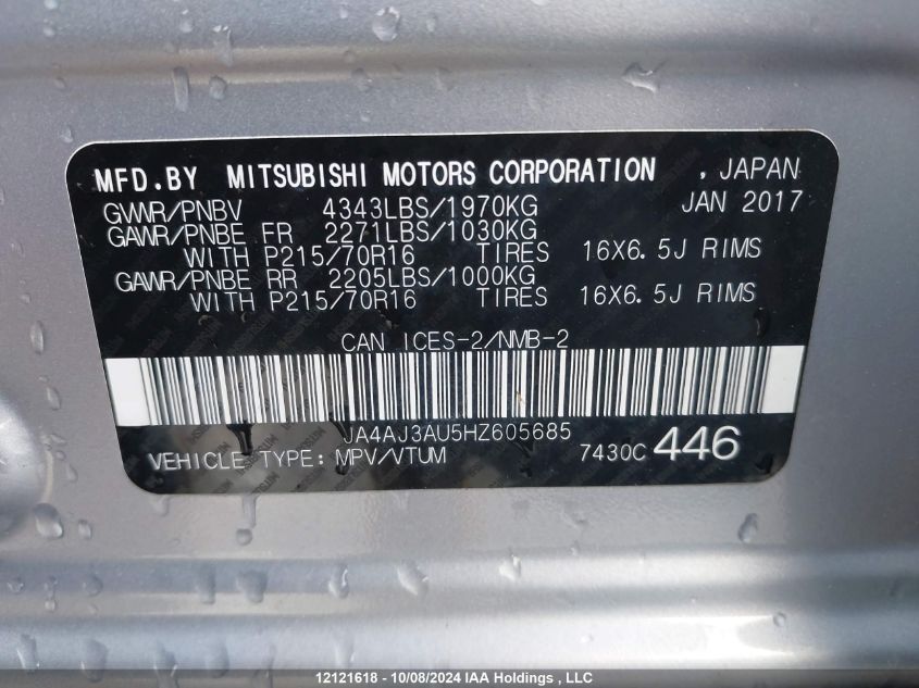 2017 Mitsubishi Rvr VIN: JA4AJ3AU5HZ605685 Lot: 12121618