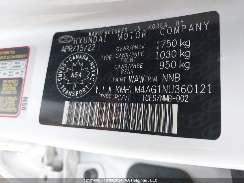 2022 Hyundai Elantra Preferred Ivt With Sun And Tech Package VIN: KMHLM4AG1NU360121 Lot: 12121686