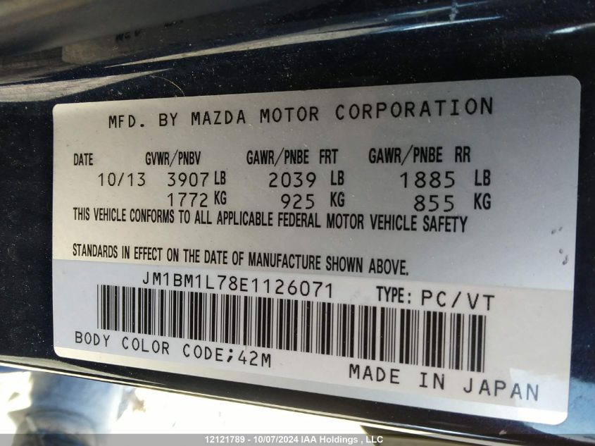 2014 Mazda Mazda3 VIN: JM1BM1L78E1126071 Lot: 12121789