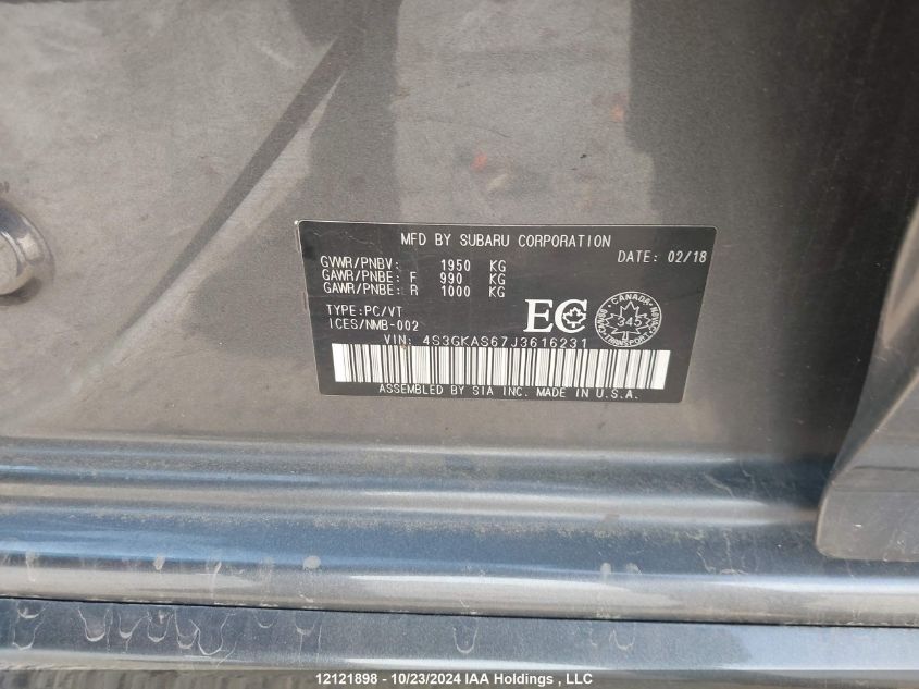 2018 Subaru Impreza VIN: 4S3GKAS67J3616231 Lot: 12121898