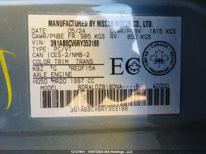 3N1AB8CV6RY353188 2024 Nissan Sentra Sv