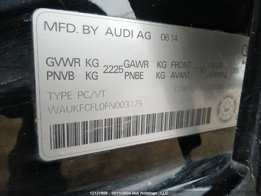 2015 Audi A4 VIN: WAUKFCFL0FN003175 Lot: 12121959