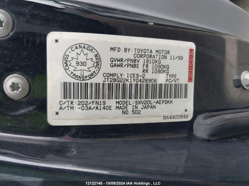 JT2BG22K1Y0428906 2000 Toyota Camry Ce/Le/Xle