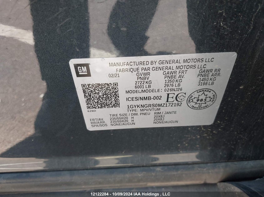 2021 Cadillac Xt5 VIN: 1GYKNGRS0MZ172192 Lot: 12122284