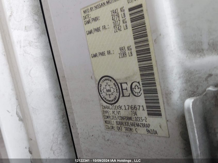 2009 Nissan Altima 2.5/2.5S VIN: 1N4AL21EX9C176671 Lot: 12122341