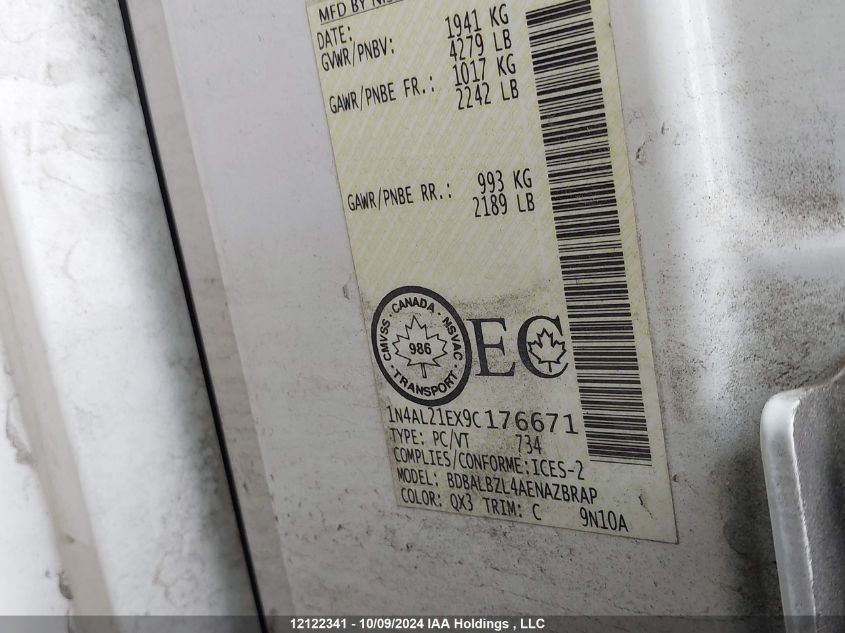 2009 Nissan Altima 2.5/2.5S VIN: 1N4AL21EX9C176671 Lot: 12122341