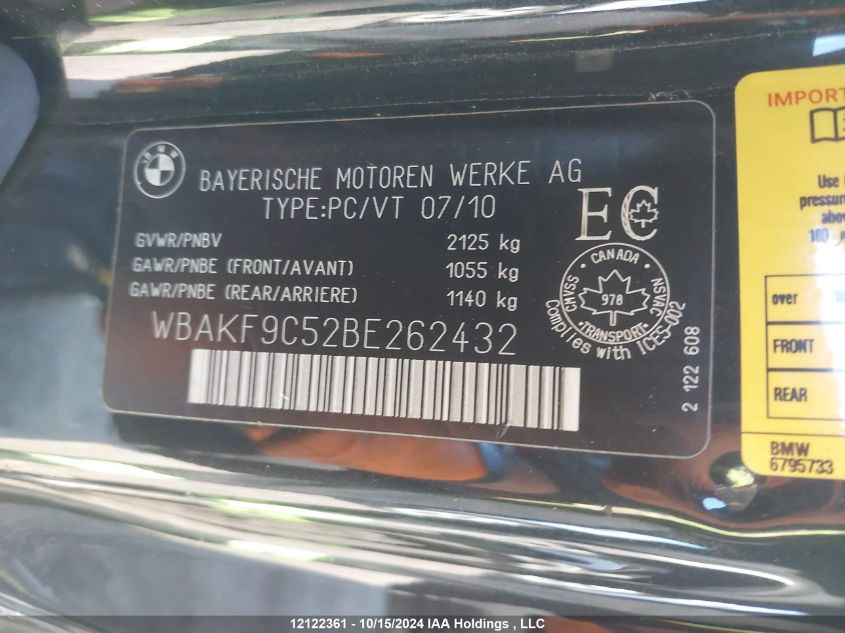 2011 BMW 3 Series VIN: WBAKF9C52BE262432 Lot: 12122361