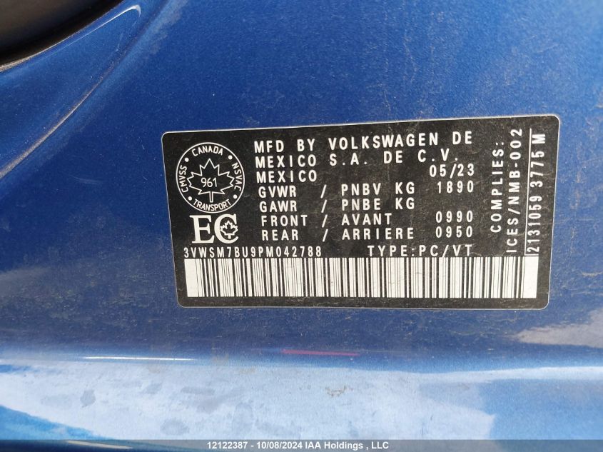 2023 Volkswagen Jetta VIN: 3VWSM7BU9PM042788 Lot: 12122387