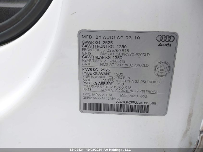 WA1LKCFP2AA093588 2010 Audi Q5