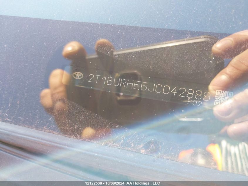 2018 Toyota Corolla Se VIN: 2T1BURHE6JC042889 Lot: 12122538