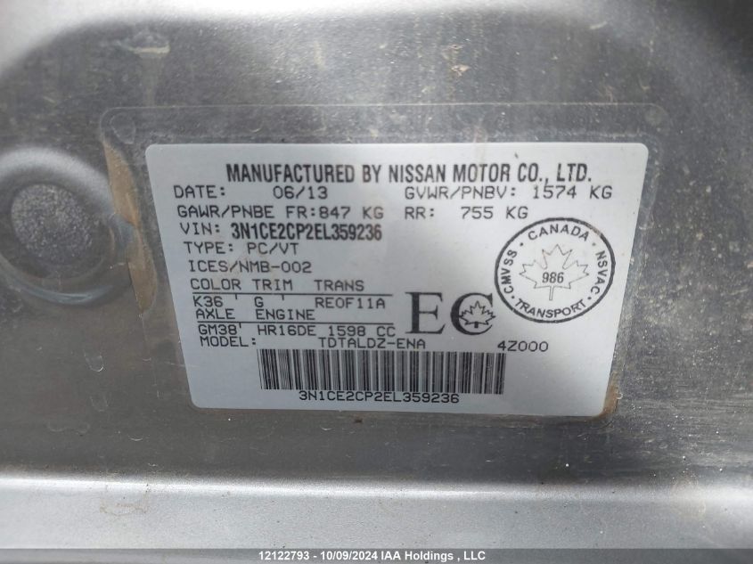 3N1CE2CP2EL359236 2014 Nissan Versa Note