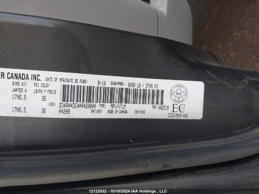 2010 Dodge Grand Caravan Se VIN: 2D4RN4DE4AR420800 Lot: 12122832