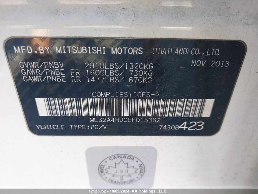 2014 Mitsubishi Mirage VIN: ML32A4HJ0EH015362 Lot: 12123052