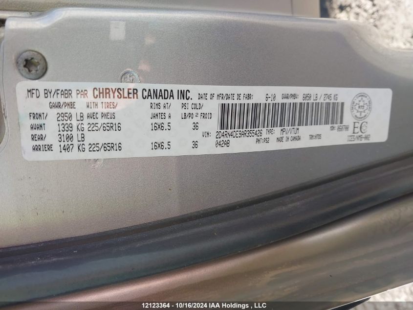 2010 Dodge Grand Caravan Se VIN: 2D4RN4DE9AR355426 Lot: 12123364