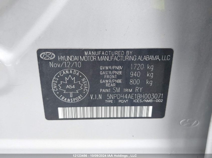 5NPDH4AE1BH003071 2011 Hyundai Elantra Limited