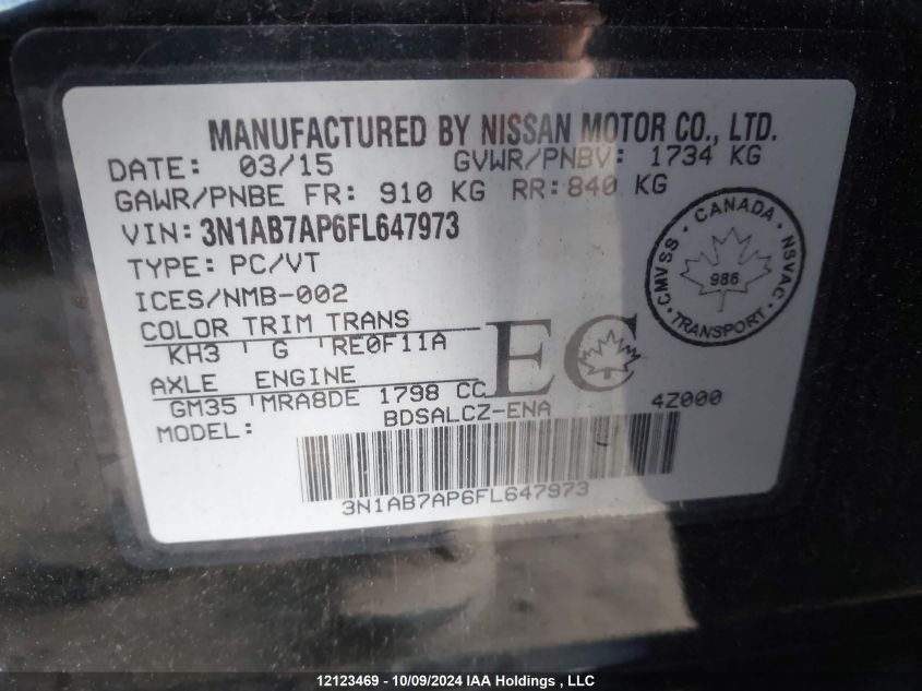 3N1AB7AP6FL647973 2015 Nissan Sentra