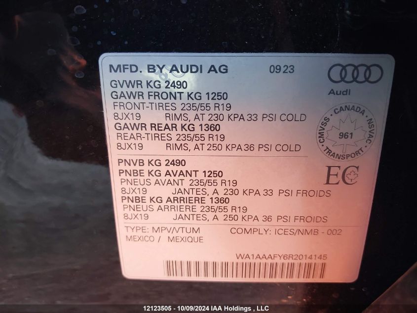 2024 Audi Q5 VIN: WA1AAAFY6R2014145 Lot: 12123505