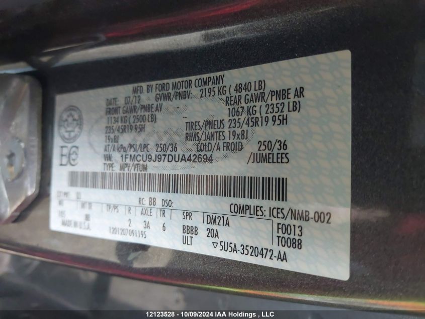 2013 Ford Escape Titanium VIN: 1FMCU9J97DUA42694 Lot: 12123528